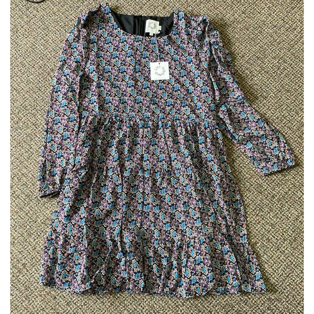 Lili Sidonio Woven Mini Dress, Floral Print, Long-Sleeve, Womens Size XL NWT